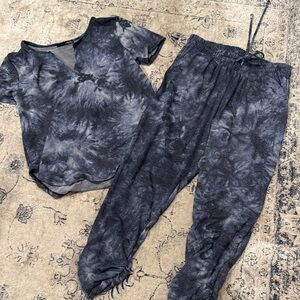 Ariella blue/Charcoal Tie-Dye Jogger Set